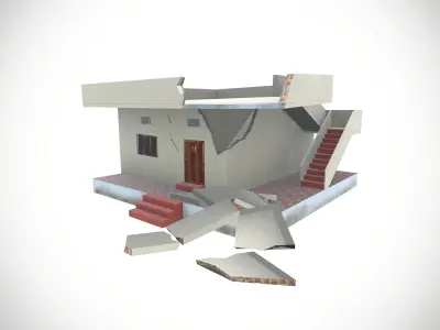 Destroyed cement house Low-poly 3D model