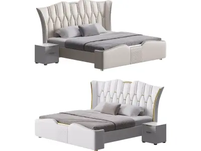 Modern Off-White Upholstered Tufted King Bed 3D model