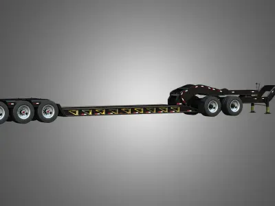 Lowboy Double Trailer - Oversize Load 3D model