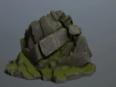 Mountain rock with grass on top Low-poly 3D model