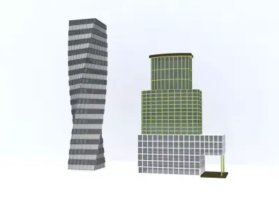 2 Skyscrapers 3D Model High-Detail Game Ready Low-poly 3D model
