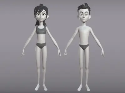  Male and female cartoon characters base mesh 