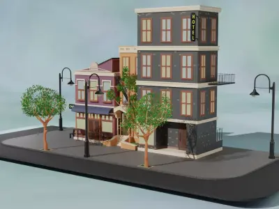 Cartoon city house 3D model Free low-poly 3D model