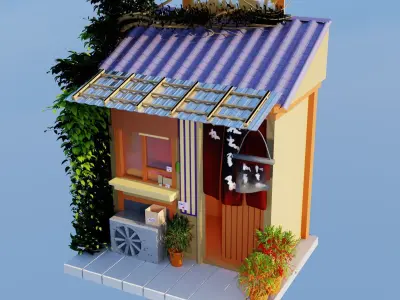 Coffee Shop Build Structure Post Tree Japanese Pavilions Low-poly 3D model