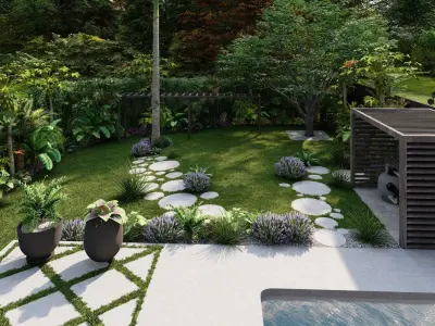 3D Exterior Scene 3D model design garden and landscape 3D  3D model