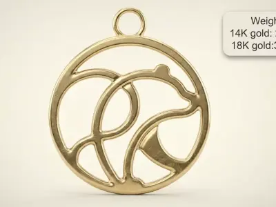 Minimalistic Bear Circle Silhouette Pendant 3D print model