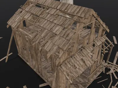 Broken Wooden House Low-poly 3D model buy