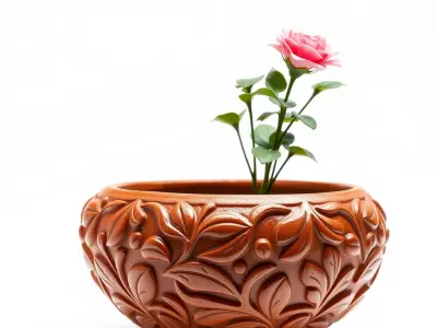 Decorative Flower Pot with Rose Model Pack Low-poly 3D model