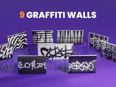 9 Walls with Graffiti paints as Textures Street Assets Low-poly 3D model