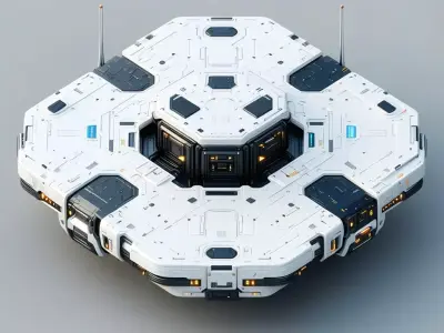 SciFi Hexagonal Landing Platform Low-poly 3D model