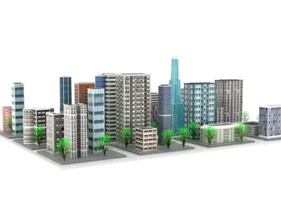 Low Poly City with buildings and trees Low-poly 3D model purchase