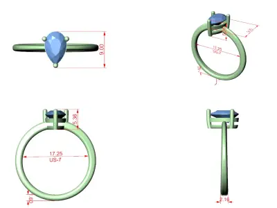 Pear Cut Solitaire Engagement Ring CAD Design Classic Style 3D print model