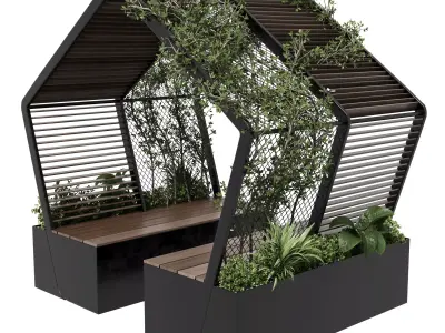 Landscape furniture with pergola and roof garden 28 3D model