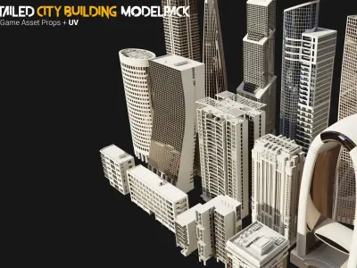 High Detailed Modern City Building Model Pack Low-poly 3D model