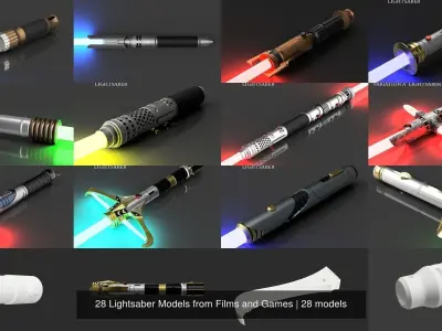 28 Lightsaber Models from Films and Games 3D Model Pack
