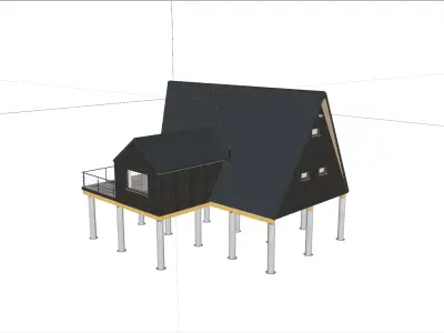 Modern A Frame Cabin on Stilts with Solar Panels 3D model