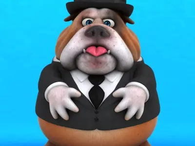 Fun cartoon Bulldog with a suit 3D model