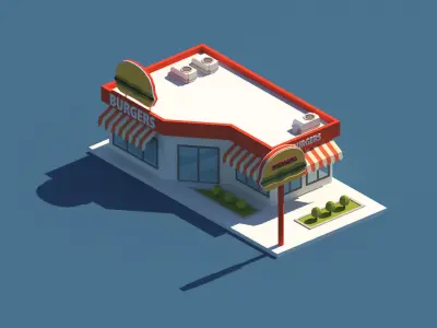 Cartoon Low Poly Shops Package Low-poly 3D model