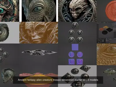 Ancient fantasy alien creature mosaic decoration starter kit 3D Model Pack