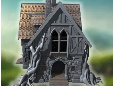 Manor house with gnarled roots spreading over stone foundation i 3D print model