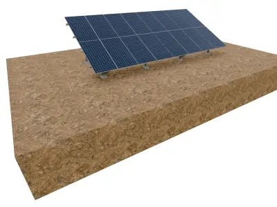 Lowpoly Ground Mounted Solar Panels-8 Rows of PV Modules Low-poly 3D model