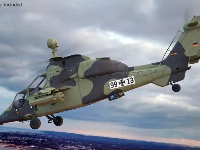  Military Attack Helicopter Eurocopter Tiger EC665 Rigged for Cinema 4D 