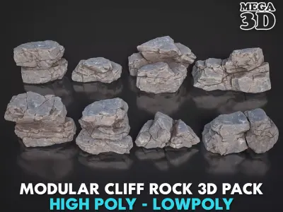 8 Modular Cliff Rocks 3D Pack 250906 Low-poly 3D model