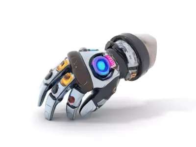 Futuristic Robotic Hand Model Pack with LED Elements Low-poly 3D model