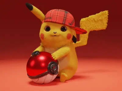 Pikachu with pokeball Low-poly 3D model