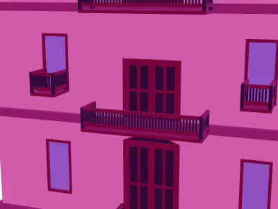 Low-Poly Apartment Building Game Ready 3D Model Low-poly 3D model