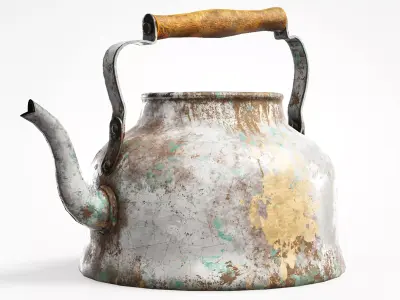 Old enamel dirty teapot da1 Low-poly 3D model