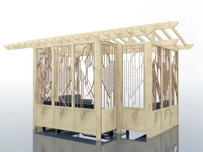 Pergola 1 wooden with couches and chairs 3D model