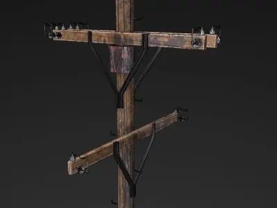 Old electricity pole Low-poly 3D model