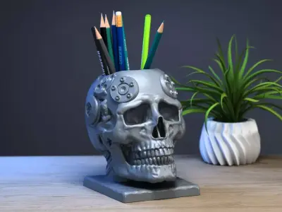 Skull robot pen holder Cyborg pen holder 3D print model purchase