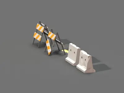 Post Apocalyptic Road Blocks Low-poly 3D model