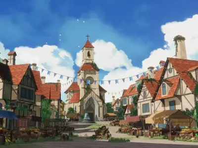 Stylized Medieval Market Fatpack Low-poly 3D model