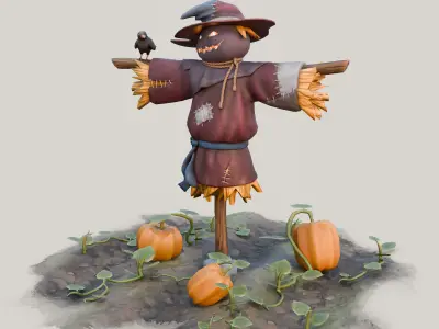 Stylized Handpainted ScareCrow Low-poly 3D model