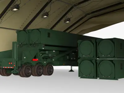  LRHW Missile Trailer with Camouflage Tent Green 