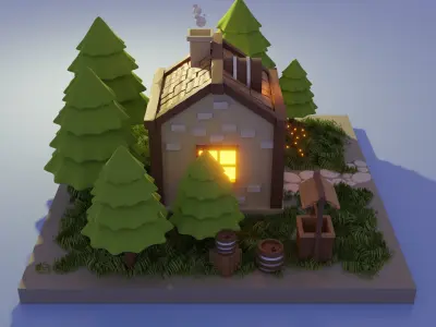 House in the forest low-poly Low-poly 3D model