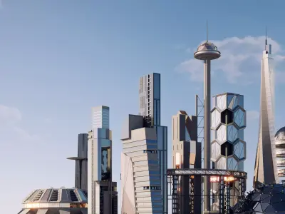 Futuristic sci-fi buildings kit 3D model