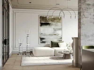 Modern living room and kitchen with a hallway  3D model