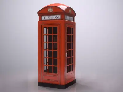 Red Phone Booth Low-poly 3D model