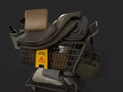 Homeless shopping cart Gameready Prop Low-poly 3D model