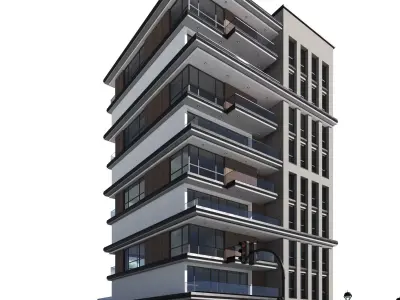 Residential building No 1 Low-poly 3D model