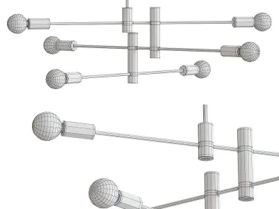 Three Tier Brushed Bronze Metal Ceiling Fixture Low-poly 3D model