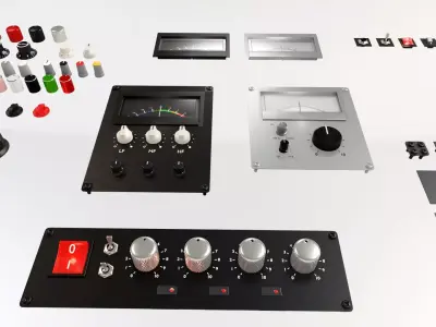Modular 3D audio amp knobs meters and switches Blender LTS 2024 3D model