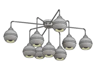 freya chrome ceiling light with six glass globes 3D model