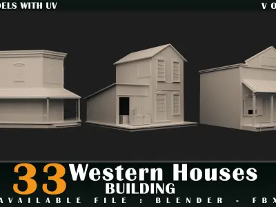 33 western houses building- kitbash- vol 01 3D model