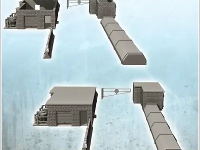 Checkpoint with gate two buildings and concrete parapet 5 - Mode 3D print model