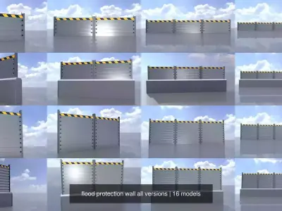 flood protection wall all versions 3D Model Pack